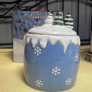 Elements Whimsical Snowman Covered Canister Jar Cookie, Candy, Storage Jar Decor